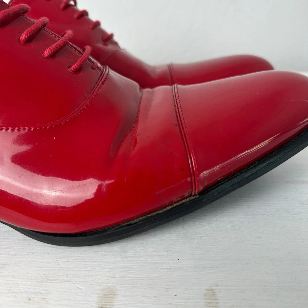 Stacy Adams Oxford Mens 14M 24998-600 Red Cap Toe Patent Finish Dress Shoes